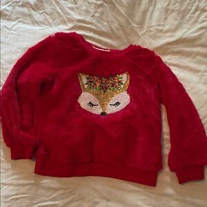 btween Red Furry Kids Sweatshirt with Fox Design